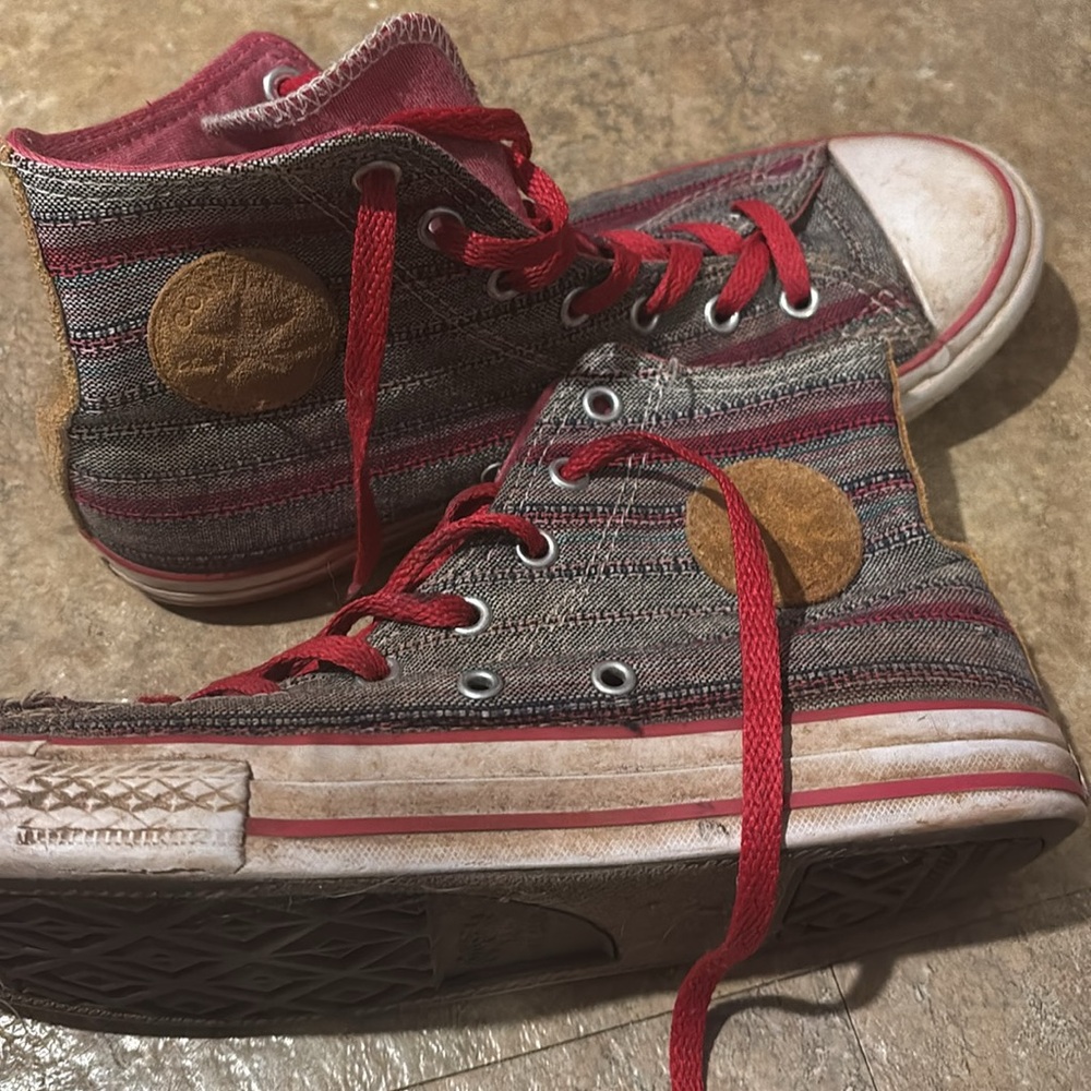 Converse Red and Brown Striped Sneakers - Picture 2 of 4